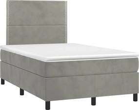 vidaXL világosszürke bársony rugós ágy matraccal 120 x 190 cm