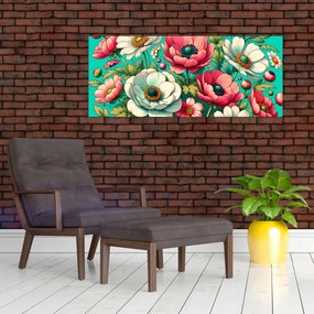 Kép - Virágok kék háttéren (120x50 cm)