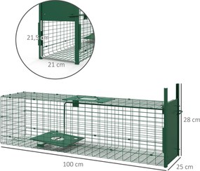 Outsunny Élő Állatcsapda Acél 1 Bejárattal Patkányok és Egerek részére, méret: 100L x 25W x 28H cm, sötét zöld | Aosom