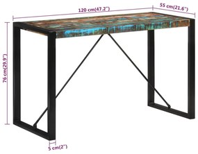 tömör újrahasznosított fa étkezőasztal 120 x 55 x 76 cm