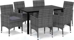 vidaXL 7 részes szürke polyrattan kerti étkezőgarnitúra párnákkal
