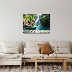 Kép - Víz mediterrán táj csónakkal (70x50 cm)