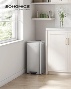 30 literes acél pedálos szemetes belső vödörrel, metál ezüst