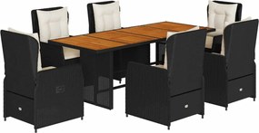 vidaXL 7 részes fekete polyrattan kerti étkezőgarnitúra párnával