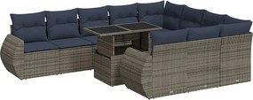 vidaXL 11 részes szürke polyrattan akácfa kerti ülőgarnitúra párnákkal