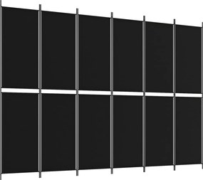 vidaXL 6 paneles fekete szövet térelválasztó 300x220 cm
