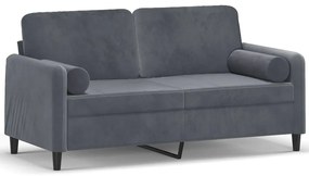 vidaXL 2 személyes sötétszürke bársony kanapé díszpárnákkal 140 cm