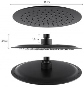 Erga Erga, SLIM zuhanyfej 25 cm átmérővel, matt fekete, ERG-YKA-BP.BRG25-BLK