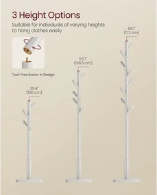 VASAGLE tömörfa állófogas 8 kampóval (175 cm), kapucsínóbézs