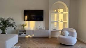 Vesper 3D függő TV-szekrény 187 cm - kasmír / arany fogantyúk