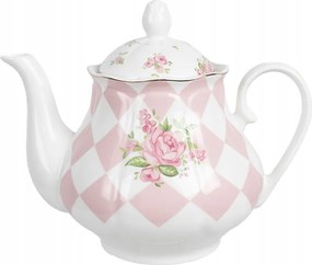 Fehér-rózsaszín porcelán teáskanna Sweet Roses rózsa motívummal 1000 ml