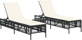 vidaXL 2 db fekete polyrattan napozóágy asztallal