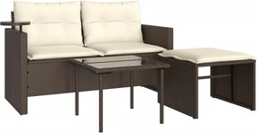 vidaXL 3 részes barna polyrattan kerti ülőgarnitúra párnával