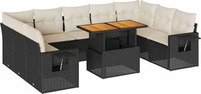 vidaXL 10 részes fekete polyrattan kerti ülőgarnitúra párnákkal