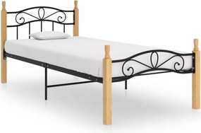 vidaXL fekete fém és tömör tölgyfa ágykeret 90 x 200 cm