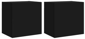 2 db fekete szerelt fa fali TV-szekrény 40,5 x 30 x 40 cm
