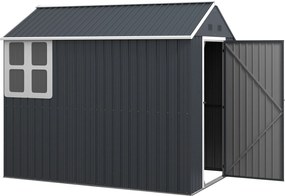 Outsunny Acél Szerszámtároló, 4㎡ Kerti Ház Ablakkal, Zárható Kerti Szekrény, 259 x 172 x 222 cm Teraszon, Erkélyen, Sötét Szürke | Aosom