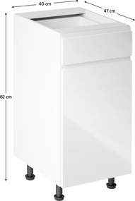 Alsószekrény, fehér/fehér extra magasfényű, jobbos, AURORA D40S1