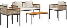 vidaXL Kültéri Bútor Szett párnával 4 pcs Beige és Krémszínű PE Rattan