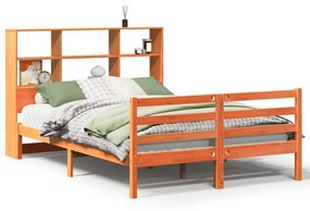 vidaXL viaszbarna tömör fa könyvespolcos ágy matrac nélkül 140 x 200cm