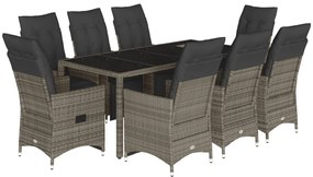 9 részes szürke polyrattan kerti bisztrógarnitúra párnákkal