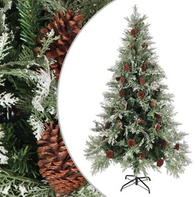 zöld és fehér karácsonyfa fenyőtobozokkal 195 cm