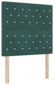 Boxspring Ágy Mattal &amp; LED Sötét Zöld 90x200 cm Bársony