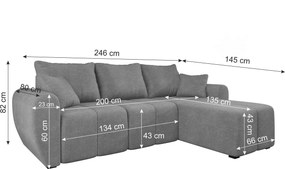 AKCIÓ Kihúzható kétszínű L alakú kanapé SEVIO 246x145 cm, krém + 2 párnák INGYEN II. osztály