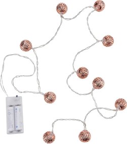 ORIENTAL LIGHTS égősor fém gömbökkel USB kábellel, rozéarany 10 égővel