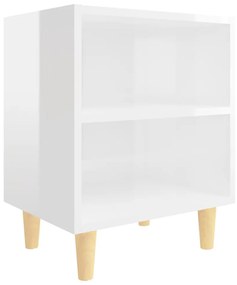 2 db magasfényű fehér éjjeliszekrény fa lábakkal 40x30x50 cm