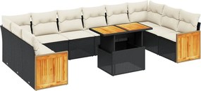 vidaXL 11 részes fekete polyrattan kerti ülőgarnitúra párnákkal