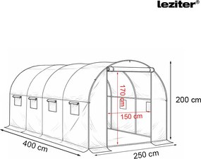 Fóliasátor 200x250x400 cm erősített vázzal+fólia