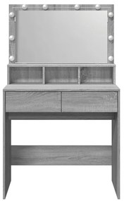 szürke sonoma színű fésülködőasztal LED-del 80 x 41 x 134,5 cm