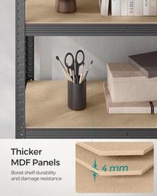 5 szintes fém tároló polc, teherbírás 600 kg, 50 x 100 x 200 cm, szürke