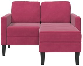 borvörös bársony 2 üléses kanapé L-alakú kanapéval 125 cm