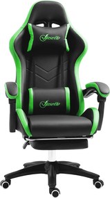 Vinsetto Ergonomikus PU Bőrből és Acélból Készült Játékosszék Fejtámlával és Állítható Magassággal, Dőlt Háttámlával és Derékpárnával, 65x65x121-129 c