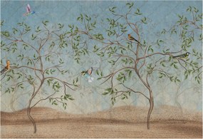 Flizelin tapéta Fali furnér 3D hatás Madarak a fákon 152x104 Ragasztó