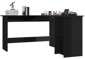 Magasfényű fekete forgácslap L-alakú íróasztal 120x140x75 cm