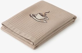 Goldea hímzett waffle konyharuha - kávé barna alapon 50 x 70 cm