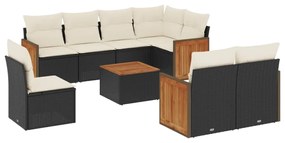 vidaXL 9 részes fekete polyrattan kerti ülőgarnitúra párnákkal