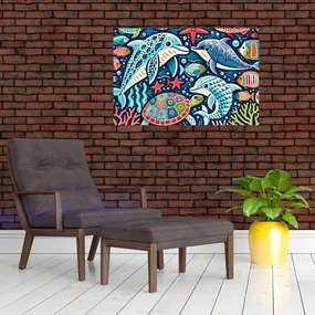 Kép – Rajzolt vízi állatok (90x60 cm)