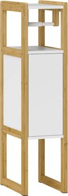 HOMCOM Térkihasználó Fürdőszobai Mobil WC Papír Tartóval, Szekrénnyel és Polccal, Kompakt Bambusz Szekrény, 20x33x80cm, Fehér | Aosom