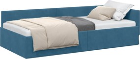 vidaXL Sarokágy keret fejtámlával Kék 80 cm x 200 cm Bársony