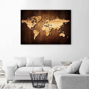 Gario Vászonkép Fából készült világtérkép Méret: 60 x 40 cm