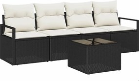 vidaXL Kanapé Szett 5 pcs Fekete és Krém polirattan