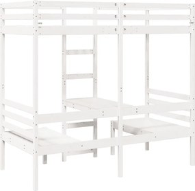 vidaXL fehér fenyő galériaágy-keret asztallal és székekkel 90 x 200 cm