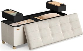 SONGMICS összecsukható tárolópad, bársonyhatású ülőpad tárolóval, 112 L, 110 x 38 x 40 cm, cappuccino bézs