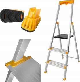 Háztartási alumínium létra Polc 3 lépcsős Széles Lépcső Drabest