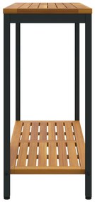 Kültéri Asztal Természetes és Fekete 35x110x75 cm Tömör Fa és Acél