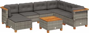 vidaXL 8 részes szürke polyrattan kerti ülőgarnitúra párnákkal